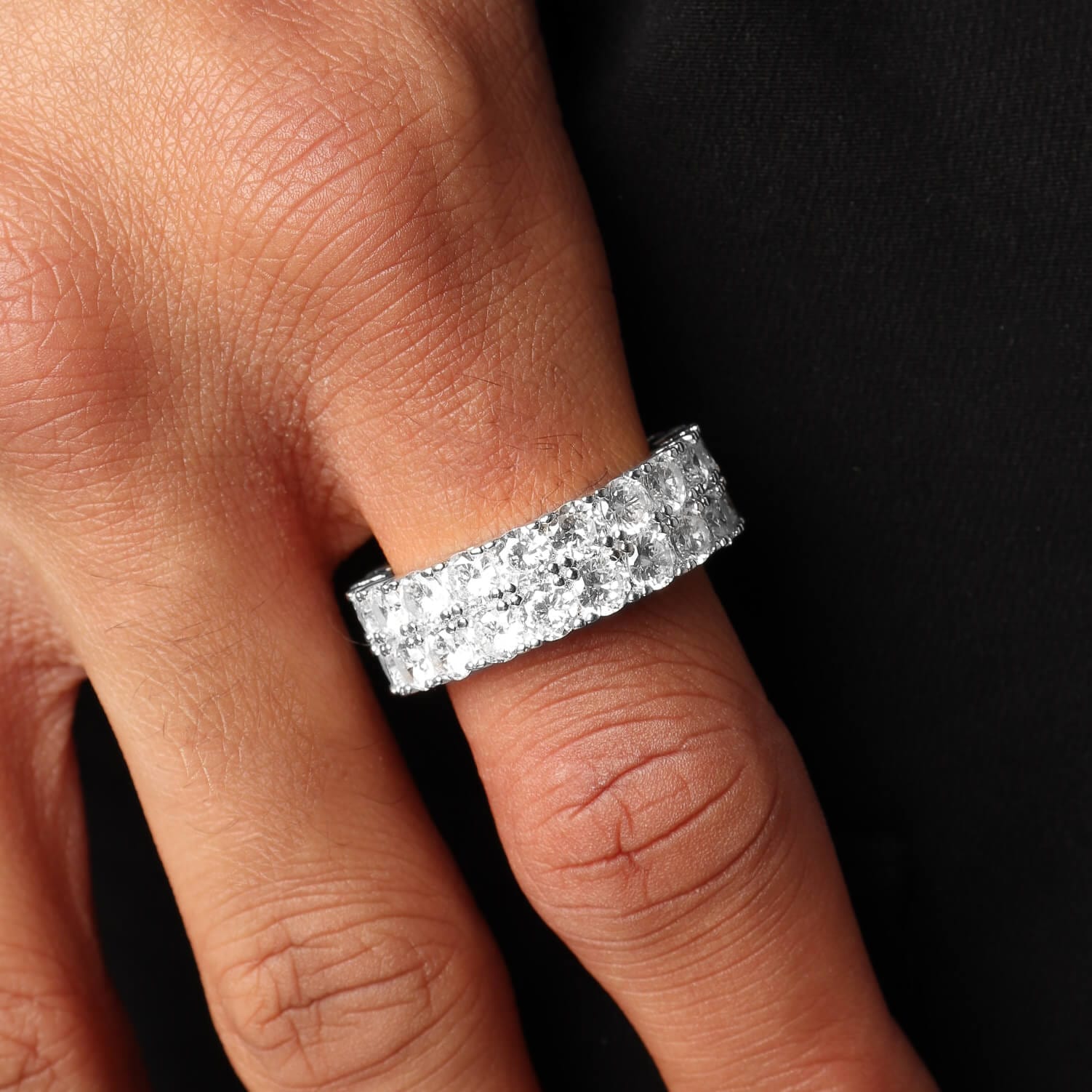 Double Row Diamond Ring – Silver