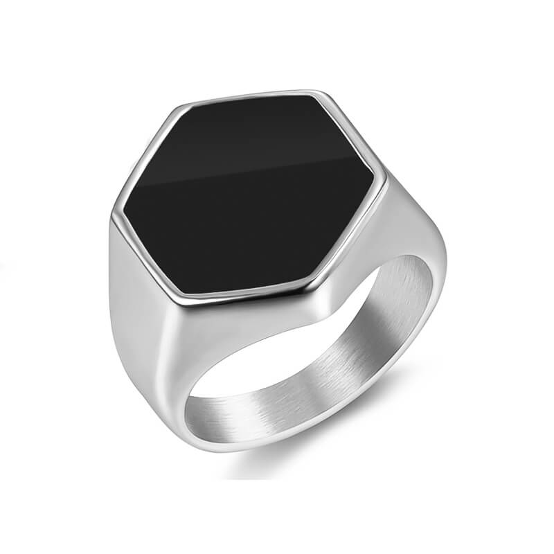 Hexagon Stone Ring – Silver