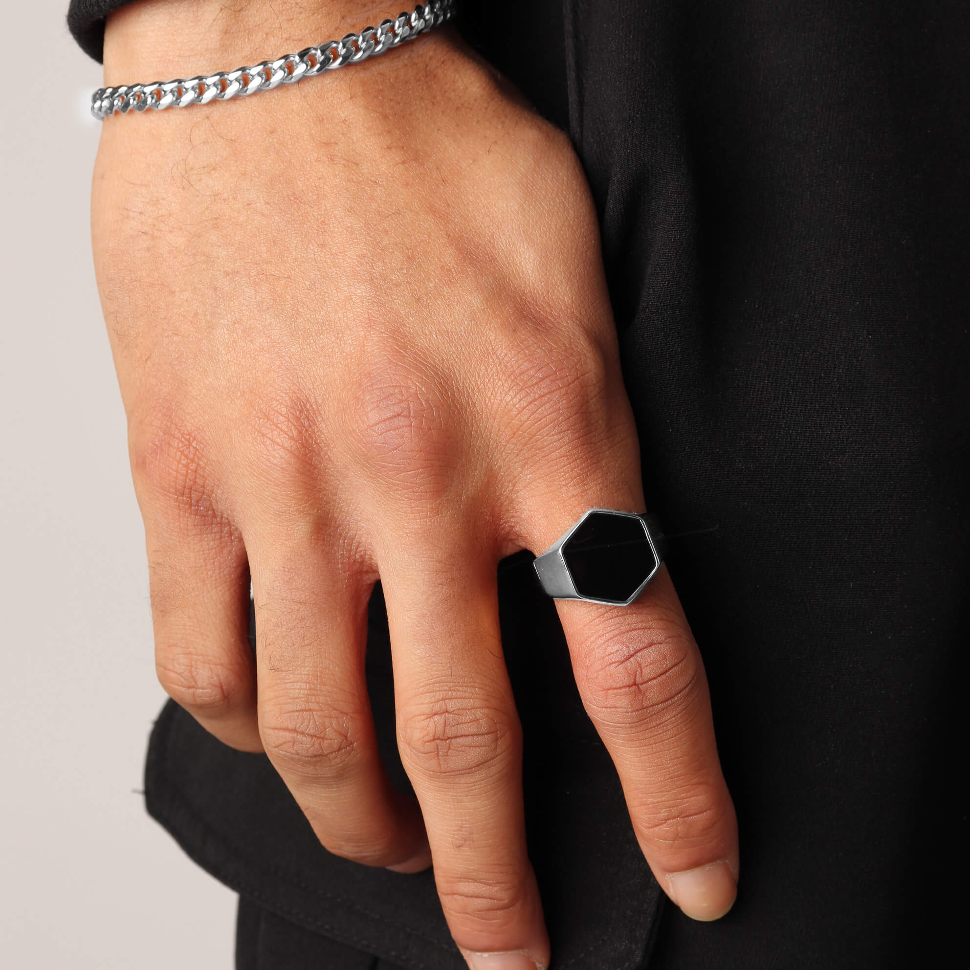 Hexagon Stone Ring – Silver