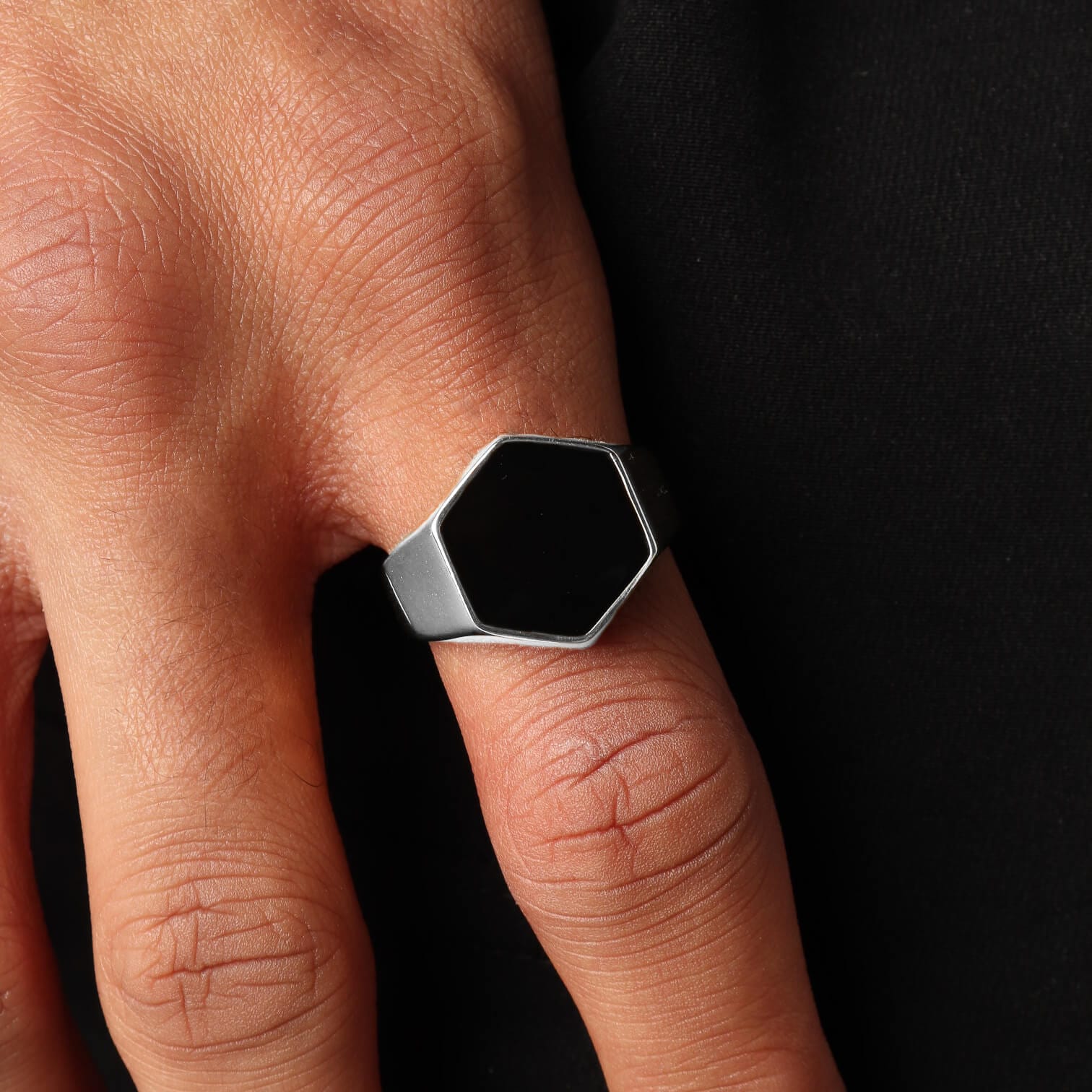 Hexagon Stone Ring – Silver