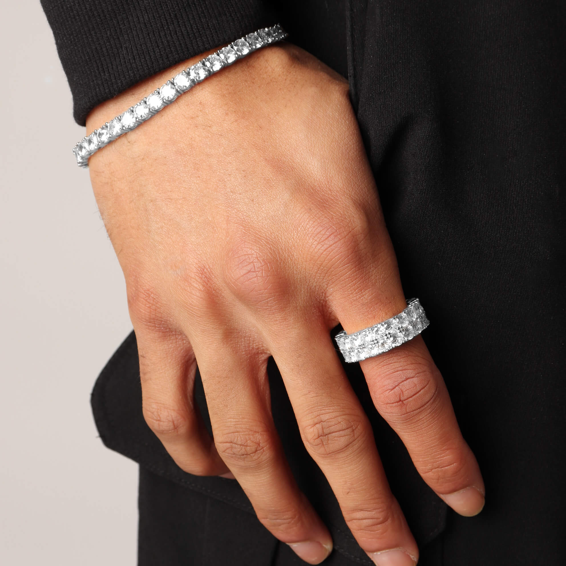 Double Row Diamond Ring – Silver