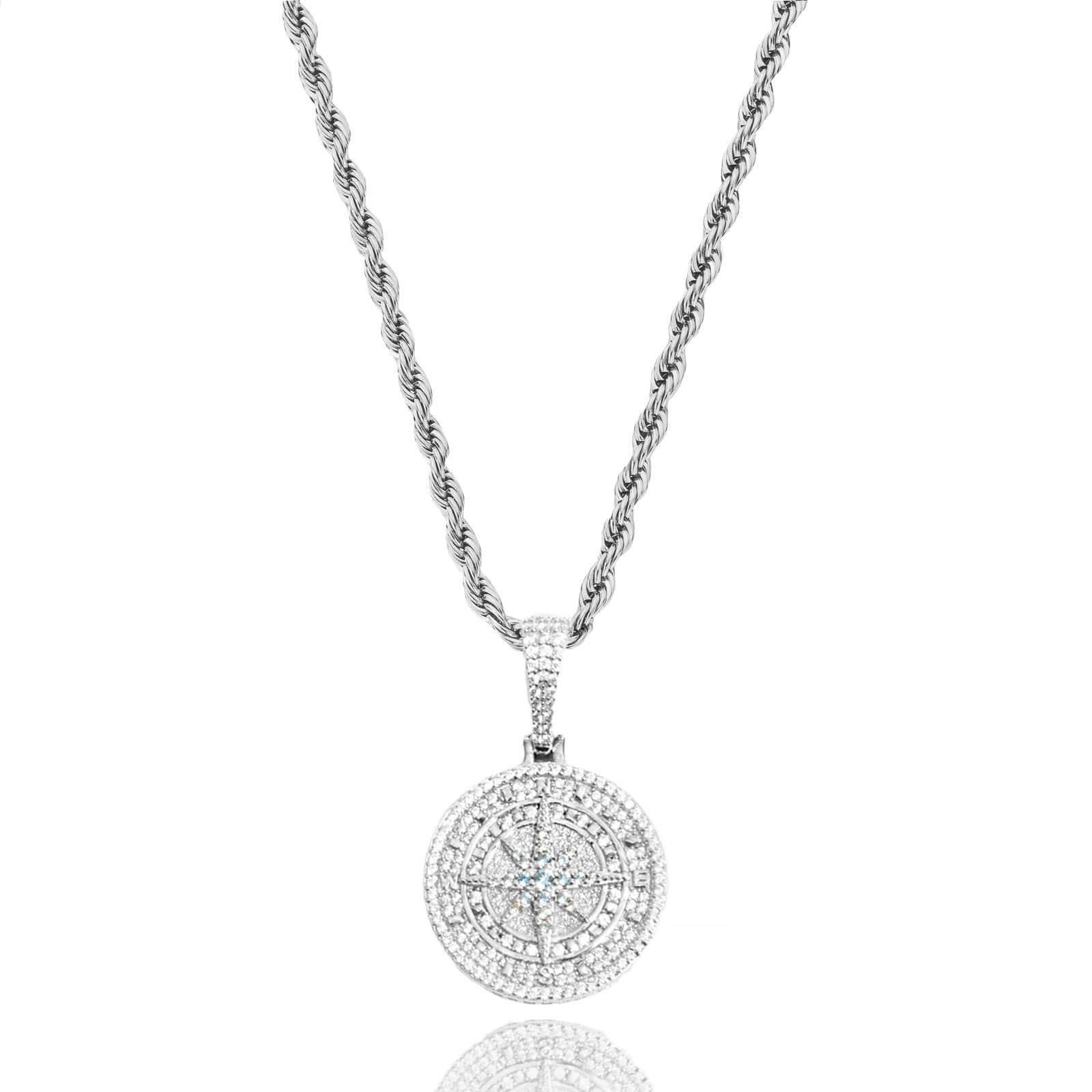 Iced Compass Pendant – Silver
