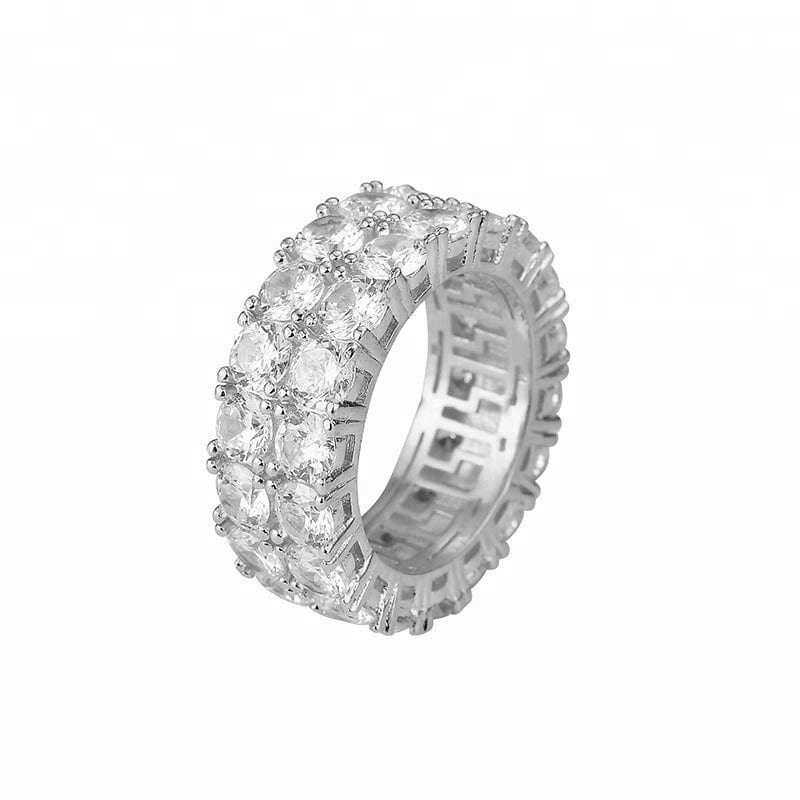 Double Row Diamond Ring – Silver